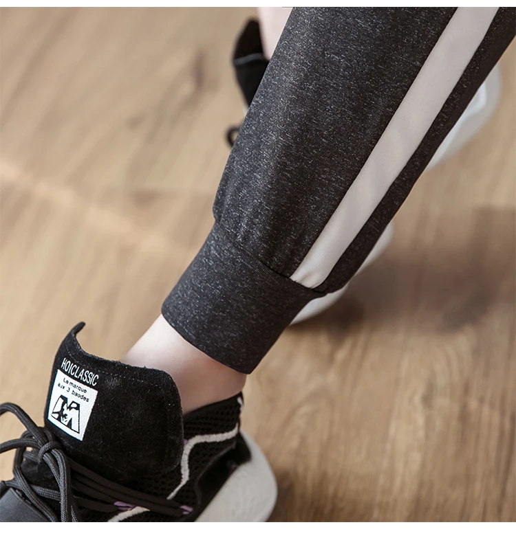 Streetwear Pantaloni Femei 2020 Primavara-Vara Coreean Casual Mozaic Dantela Partea De Sus Cu Dungi Jogging Pantaloni De Trening Negru Gri B301