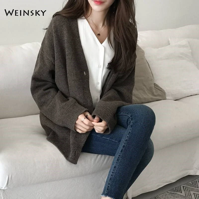 Femei Supradimensionat Pulover Tricotate Si Jachete Complet Maneca Stil Coreean Topuri Feminine Toamna Și Iarna 2019 Pulover