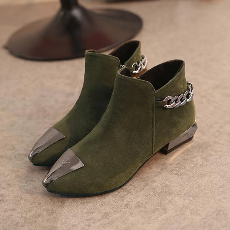 COVOYYAR Toamna Cizme de Iarna pentru Femei Scurt de Pluș Femei Pantofi de Moda 2019 a Subliniat Toe Metal Decor Doamnelor Cizme Glezna WBS2087