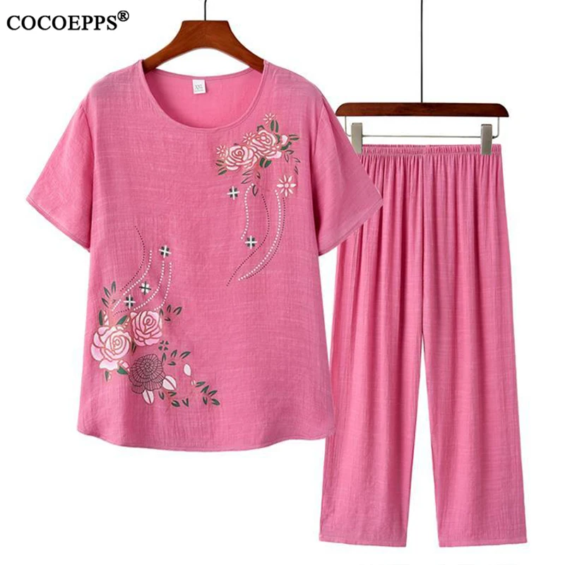 COCOEPPS 4XL Vara Plus Dimensiunea Lenjerie de pat din Bumbac 2 Piese Set Femei Casual T-Shirt Nouă Gâfâi Costume de Dimensiune Mare Libertate de Imprimare Set de Două Piese