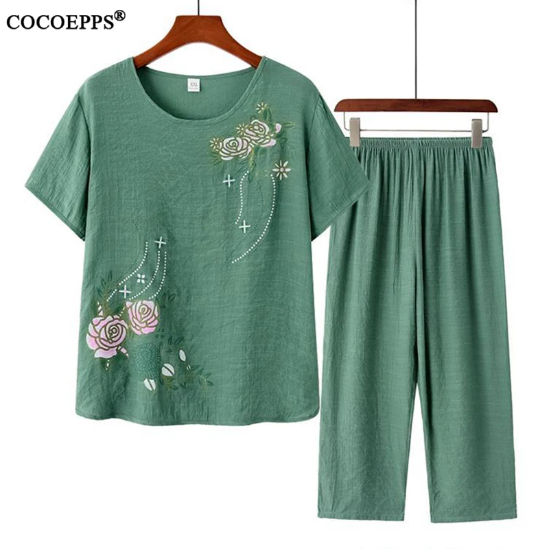 COCOEPPS 4XL Vara Plus Dimensiunea Lenjerie de pat din Bumbac 2 Piese Set Femei Casual T-Shirt Nouă Gâfâi Costume de Dimensiune Mare Libertate de Imprimare Set de Două Piese