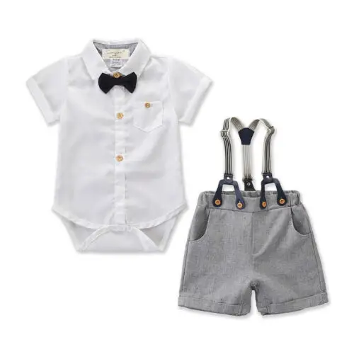 Nou-Născut Copilul Băieți Bowknot Butonul Domn Haine Tricou Topuri, Salopete, Pantaloni Scurți Set Haine 2019 Moda Elegant Seturi