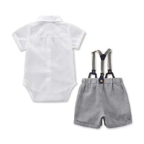Nou-Născut Copilul Băieți Bowknot Butonul Domn Haine Tricou Topuri, Salopete, Pantaloni Scurți Set Haine 2019 Moda Elegant Seturi
