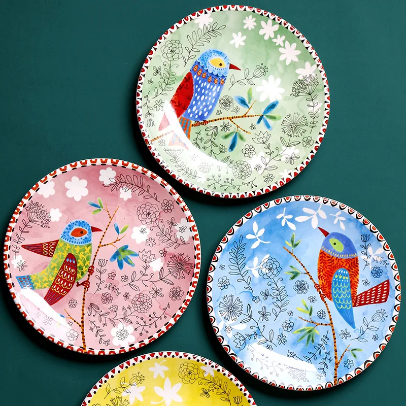 Creative Tacamuri Din Ceramică Pic De Pasăre Flori Stil Japonez Glazura Platou Rotund Restaurant Casa Ceramice Platou Cu Fructe