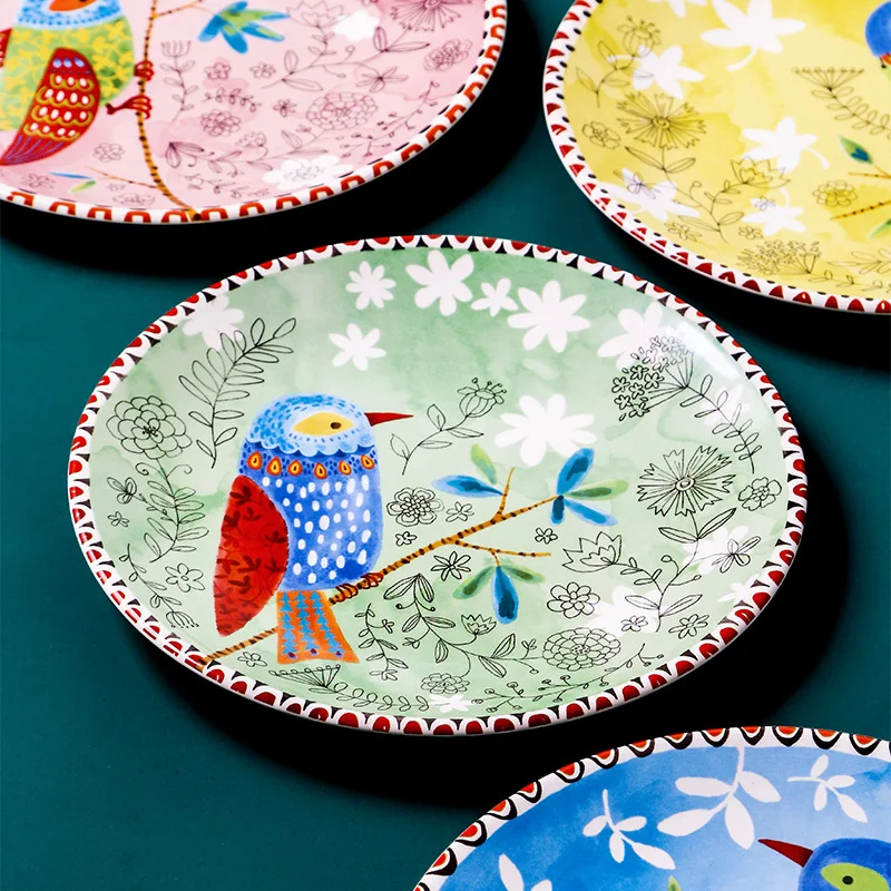 Creative Tacamuri Din Ceramică Pic De Pasăre Flori Stil Japonez Glazura Platou Rotund Restaurant Casa Ceramice Platou Cu Fructe