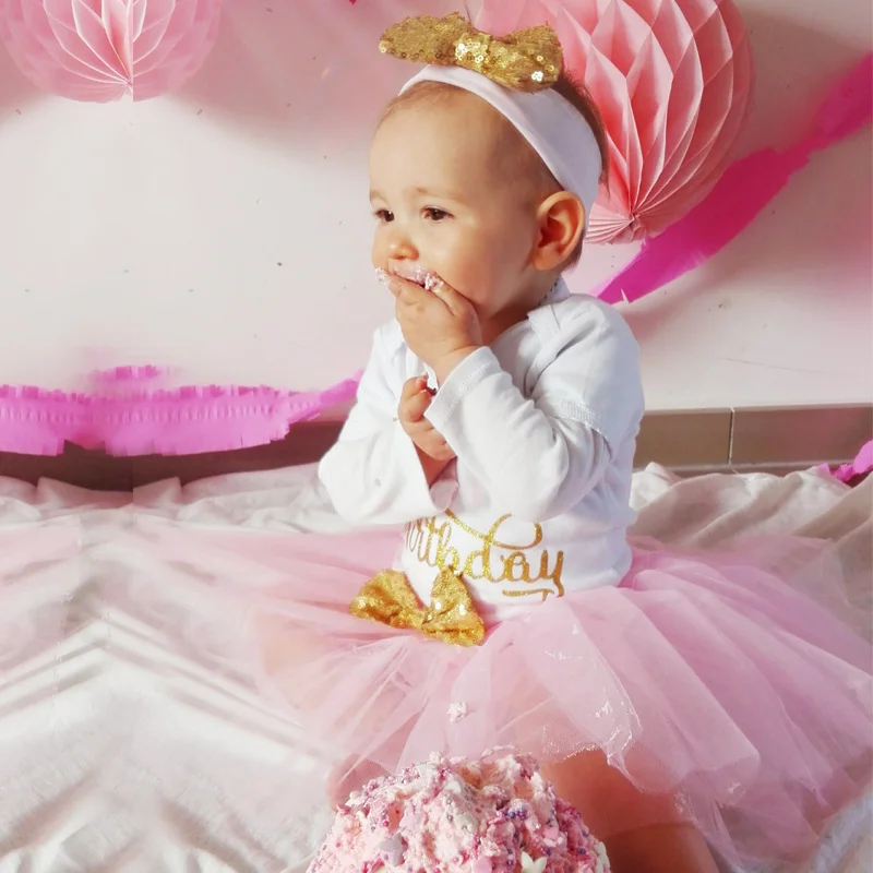 Drăguț Roz Fetita Mea Prima 1st Birthday Party Dress Tutu Tort Sparge Haine pentru Sugari Copil Rochie Fetita Botez Haine 9 12M