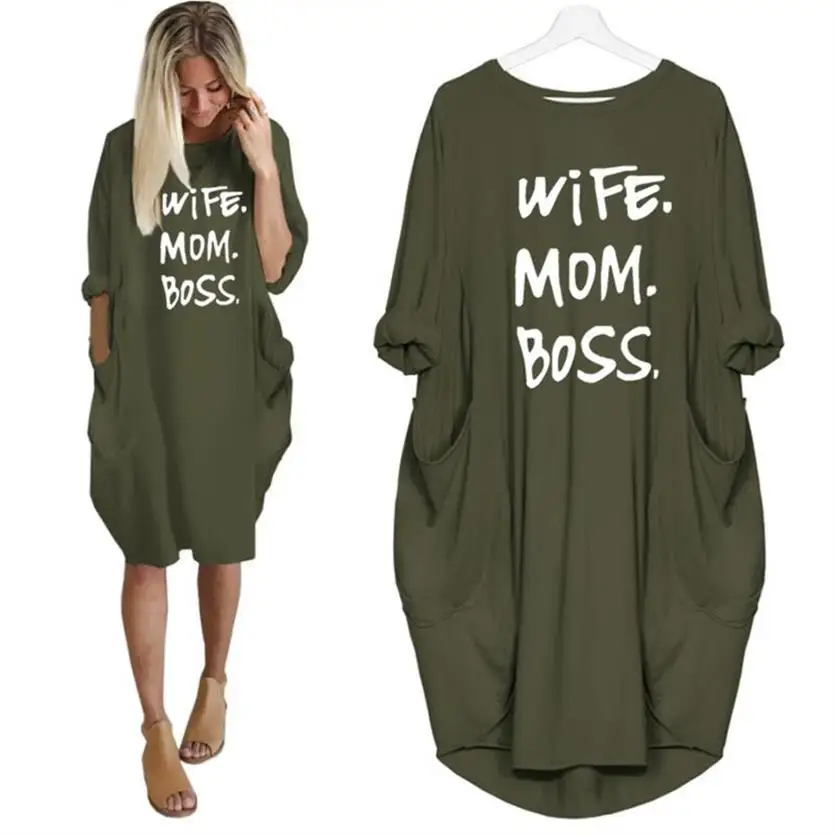 Soția Șeful Mama de Moda T-Shirt pentru Femei Bumbac Buzunar Scrisori de Imprimare de Top Punk Ziua Mamei Mari Dimensiuni 5XL