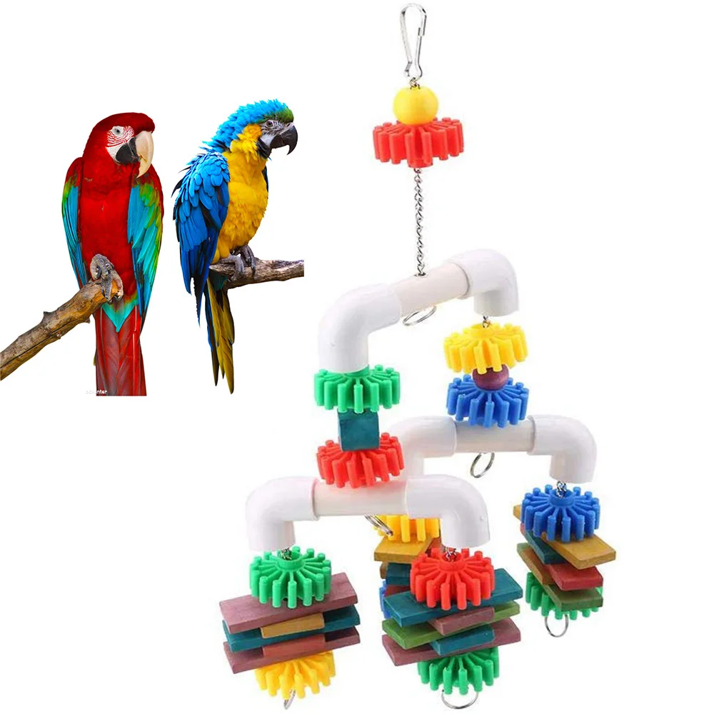 Papagal De Jucarie Blocuri Colorate Din Lemn Agățat De Jucarie Pasare Musca Tub De Plastic De Jucărie