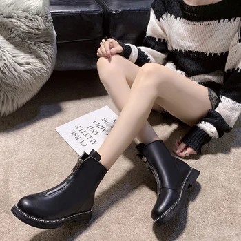 Brand de Pantofi pentru Femei Alb Glezna Cizme Încălțăminte de Iarnă Papuceii Femeie 2019 Cizme cu Toc mic-femei cu Fermoar Rotund Toe Moda Scurt