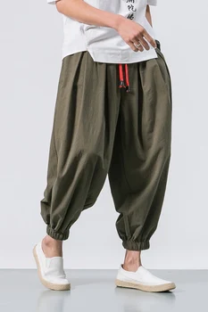 Bumbac japonez in pantaloni glezna banded pantaloni barbati vrac harem stil Chinezesc mari colanți lenjerie pantaloni scurți