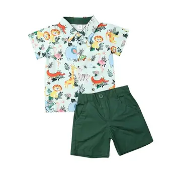 Băiețelul ClothesKids Copilul Stabilit Maneci Scurte Zoo De Imprimare De Top Și Pantaloni Scurți, Costume