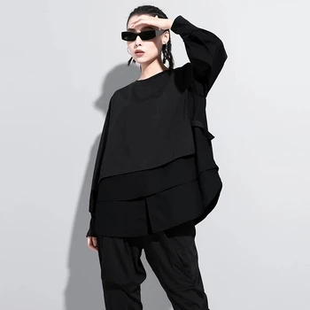 Cusaturi + Dimensiune fals două tricouri Femei nou retro liber maneca lunga T-shirt femei top moda toamna 2020