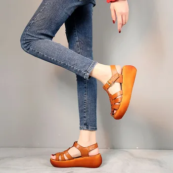 DRKANOL Retro Femei Sandale 2021 Platforma Wedge Sandale Gladiator Pentru Femei Pantofi de Vara din piele cu Toc Sandale de sex Feminin