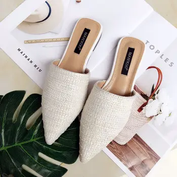 EFFGT Casual Pantofi pentru Femei 2019 Moda țese subliniat toe Femeile Plat, Papuci de Primăvară în Afara Bază Femeile Slide-uri de Sandale de Vara K34