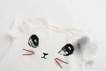 Fata Rochie de Vara Casual Stil de Desene animate Pisoi Imprimate T-Shirt Net Voal Rochie 2 buc Fete Haine Copii Haine