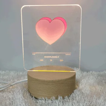 Ins Inima Player 3D Noapte Romantică la Lumina Creative Dormitor USB Masă Lumina de Ziua Îndrăgostiților Cadou din Lemn, Acrilic Lampa de Birou Lumina