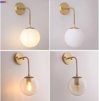 IWHD Minge de Sticlă Nordic LED Lumini de Perete Corpuri de Dormitor Baie de Lumină Oglindă Vintage Cupru Lampă de Perete de Lângă Tranșee Wandlamp