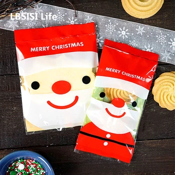 LBSISI Viața 100buc Roșu Moș Crăciun Sărbători Manual DIY Cadou Biscuite Candy Masina de Sigiliu Sac de Ambalare Copil Favoarea Cookie-uri