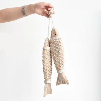 Lucrate Manual Din Lemn Natural De Pește Ornament De Coastă Bar Agățat De Perete Din Lemn De Pește Decoratiuni