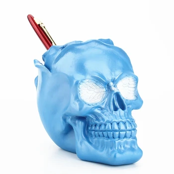 Machiaj Craniu Rășină Cutie De Depozitare Tub Creative Blue Rose Canin Craniu Figurina Schelet Ornament Bijuterii Recipient Suport Stilou