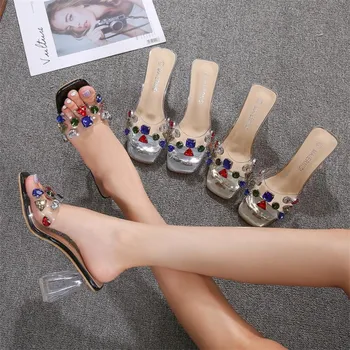 MAIERNISI Nou Sosit Femei Pantofi cu tocuri inalte Sexy sandale Colorate Panglică de Partid Pantofi de Cristal Transparent Pompe Plus Dimensiune 45 46
