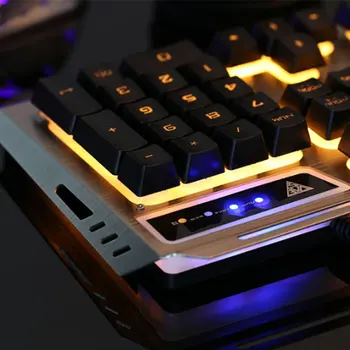 Mecanice Tastatura USB cu Fir cu iluminare din spate Ergonomic Mecanice Simt Gaming Claviatură și Mouse-ul Setat cu Aliaj de Aluminiu Panou Stoc /