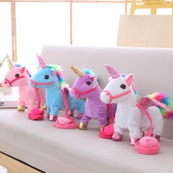 Minunat 35cm Electrice de Mers pe jos Unicorn de Pluș Jucărie de Pluș Jucărie Animal de Muzică Electronică Unicorn Jucărie pentru Copii Cadouri Funy