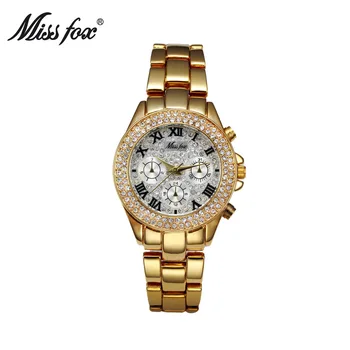 MISSFOX Femei Ceasuri ceasuri de Lux pentru Femei de Moda Fals Cronograf Cifre Romane Aur de 18K Doamnelor Ceasuri Cuarț Ceas de mână