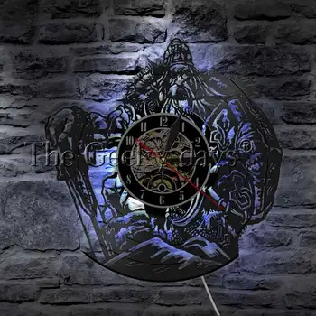 Mitologia nordică, Odin Art ceasuri de Perete Decorative, Iluminat cu LED-uri Lampă de Agățat Viking Războinic Sabie Și Scut de Vinil Ceas de Perete