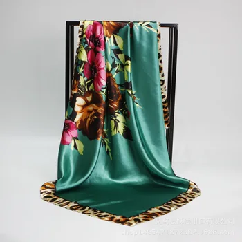 Moda Kercheif Satin de Matase Hijab Eșarfă Pentru Femei Florale Imprimare Leopard Cap Marame 90*90cm Pătrat Șaluri Gât Eșarfe Pentru Femei