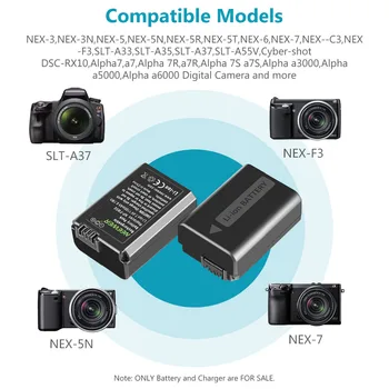 Neewer NP-FW50 Camera Încărcător de Baterie Set pentru Sony A6000 A6500 A6300 A7 A7II A7RII A7SII A7S A7S2 A7R A7R2 RX10 Series 2-Pack