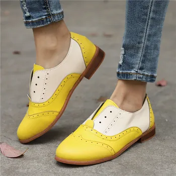Noi 2019 Primăvară Fierbinte de Vânzare Femei Pantofi Oxfords Piele PU Pantofi Brogue Doamna Mocasini Epocă Slip-On Rotund Toe Flats Pantofi