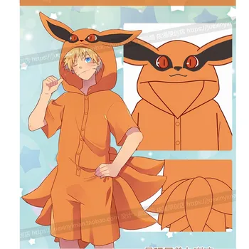 Noul Anime Naruto Kurama Costume Cosplay Kawaii kyuubi Coada Salopete de Vara Pijamale cu Fermoar Pijamale Flanel Halat de baie Pijamale