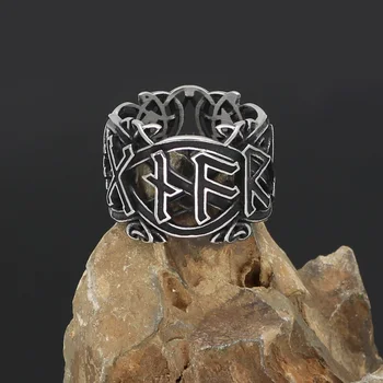 Oamenii 316L din oțel inoxidabil nordici Viking amuleta rune păgâne inel cu sac de cadouri