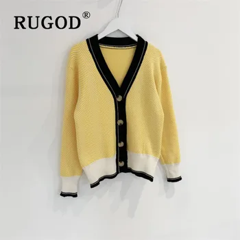 RUGOD coreeană Nou Stil Șic V-neck Single-breasted Cardigan Tricotate Elegante cu maneca Lunga-Pulover de Iarna Topuri Pentru Femei de Moda