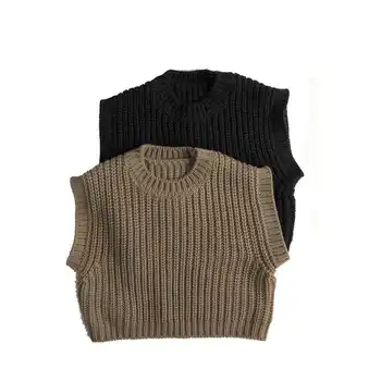 Toamna și iarna îmbrăcăminte pentru copii coreean vesta literare maro pulover nou fără mâneci culoare solidă pulover pentru baieti si fete
