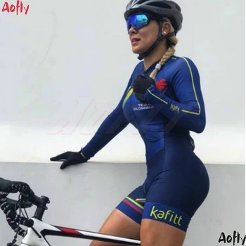 Triatlon Maneca Lunga Femei Ciclism Salopeta Jersey Skinsuit Bicicleta Roșie, Cămașă Ropa Ciclismo Pic de sex Feminin Ciclist Îmbrăcăminte