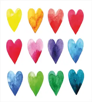Valentine Carpetă Acopere Set Rainbow Colorate Forme de Inima în Acuarele Trase de Mână Romantic Ilustrare Decorative Pat 3 Piese