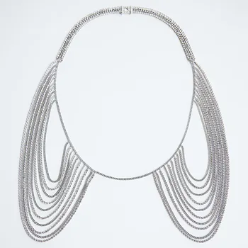 ZA Hiperbola Timp de Cristal Bling Bling Ciucure Cravată Colier pentru Femei la Modă Stras Stratificat Colier Moda Bijuterii Cadouri